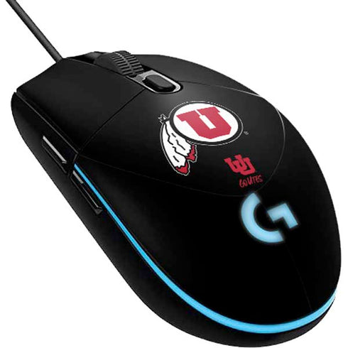 University of Utah Circle and Feather on Black G203 Prodigy RGB Wired Gaming Mouse Skin
